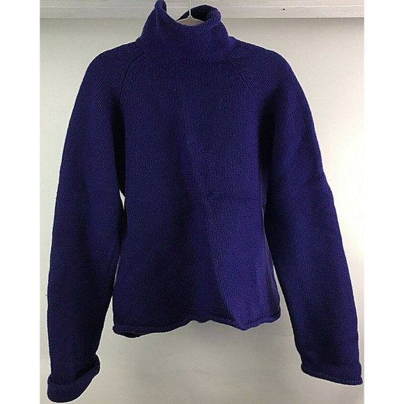 Rolled Turtle Chunky Knit Wool Purple Sweater - Picture 1 of 7